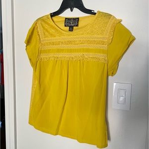 Anthropologie James Coviello Yellow Linen Blend Fringe Top, Small